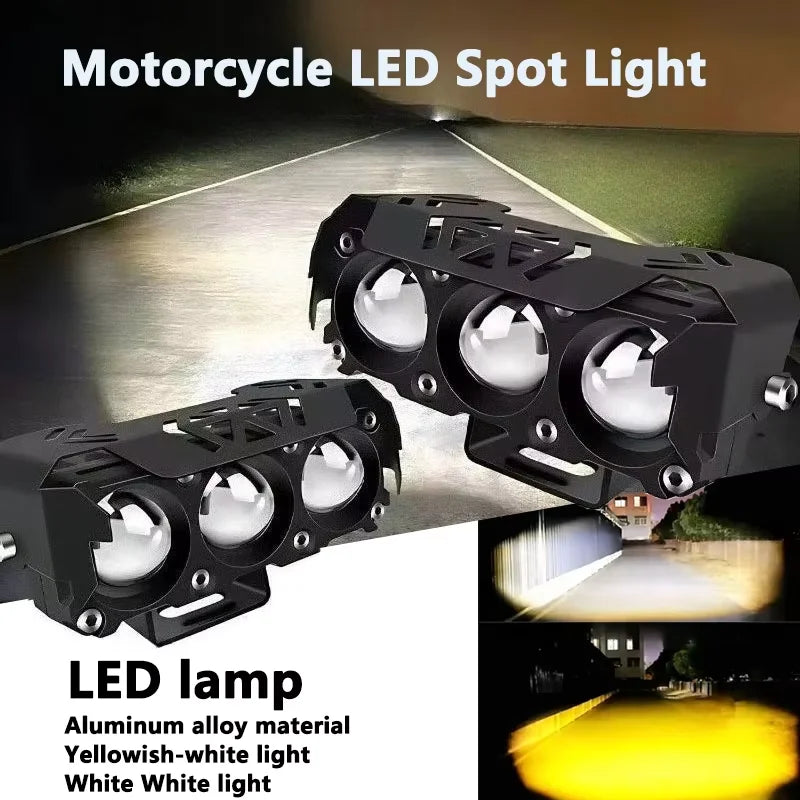 1/2PCS Motorcycle LED Spot Light Dual Color Hi/Low Beam Fog Lamps for Car Trucks SUV UTV 12V Mini Lens Headlight Driving Light