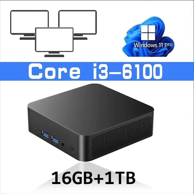 2026 Mini PC Intel Core i3-6100 Computer Windows 11 16GB 1TB 2TB 4K Gaming Computer WiFi6 USB Portable Mini Desktop PC