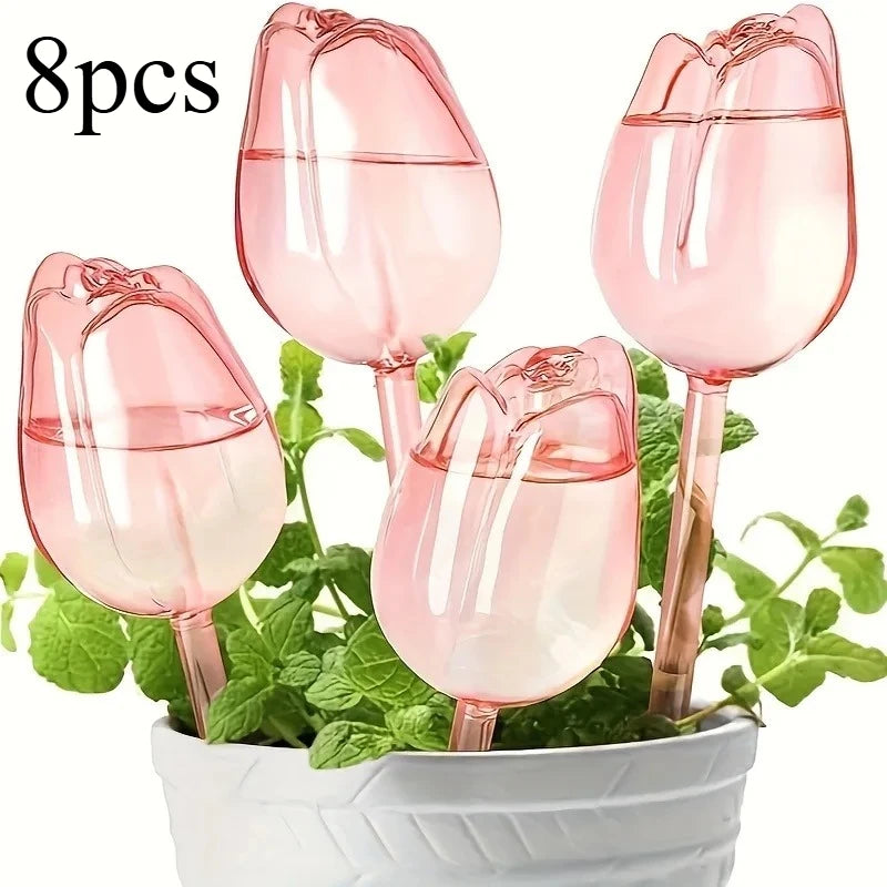 Pink tulip plant watering balls, suitable for indoor and outdoor plants, automatic plant drippers, and automatic watering