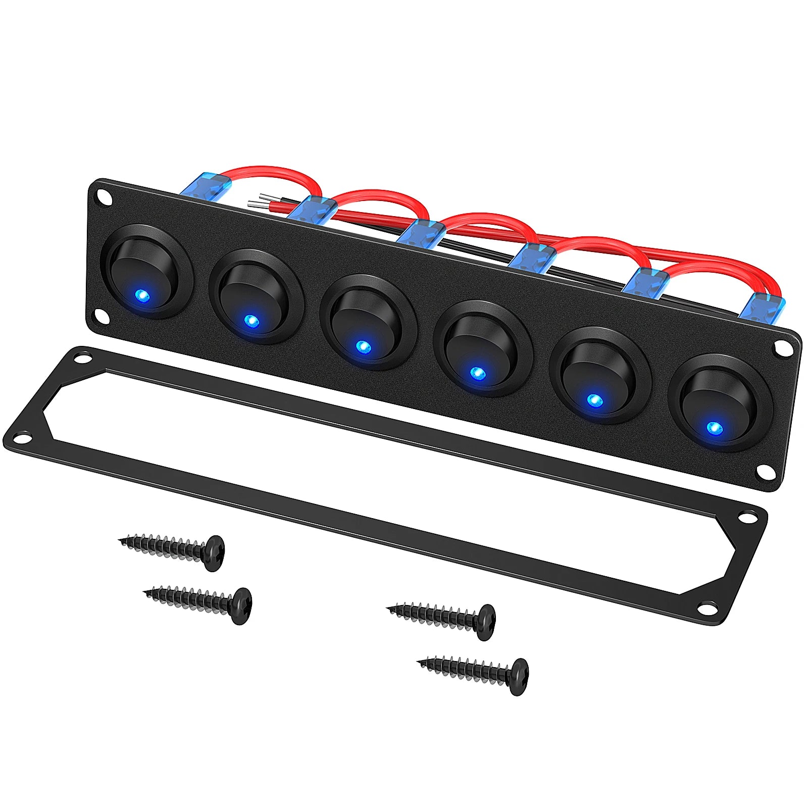 DaierTek 6 Gang Switch Panel 12V Rocker LED Switch Panel 3 Pin 12 VDC 20A SPST On-Off Switch for Marine Boat Car Jeep UTV Truck