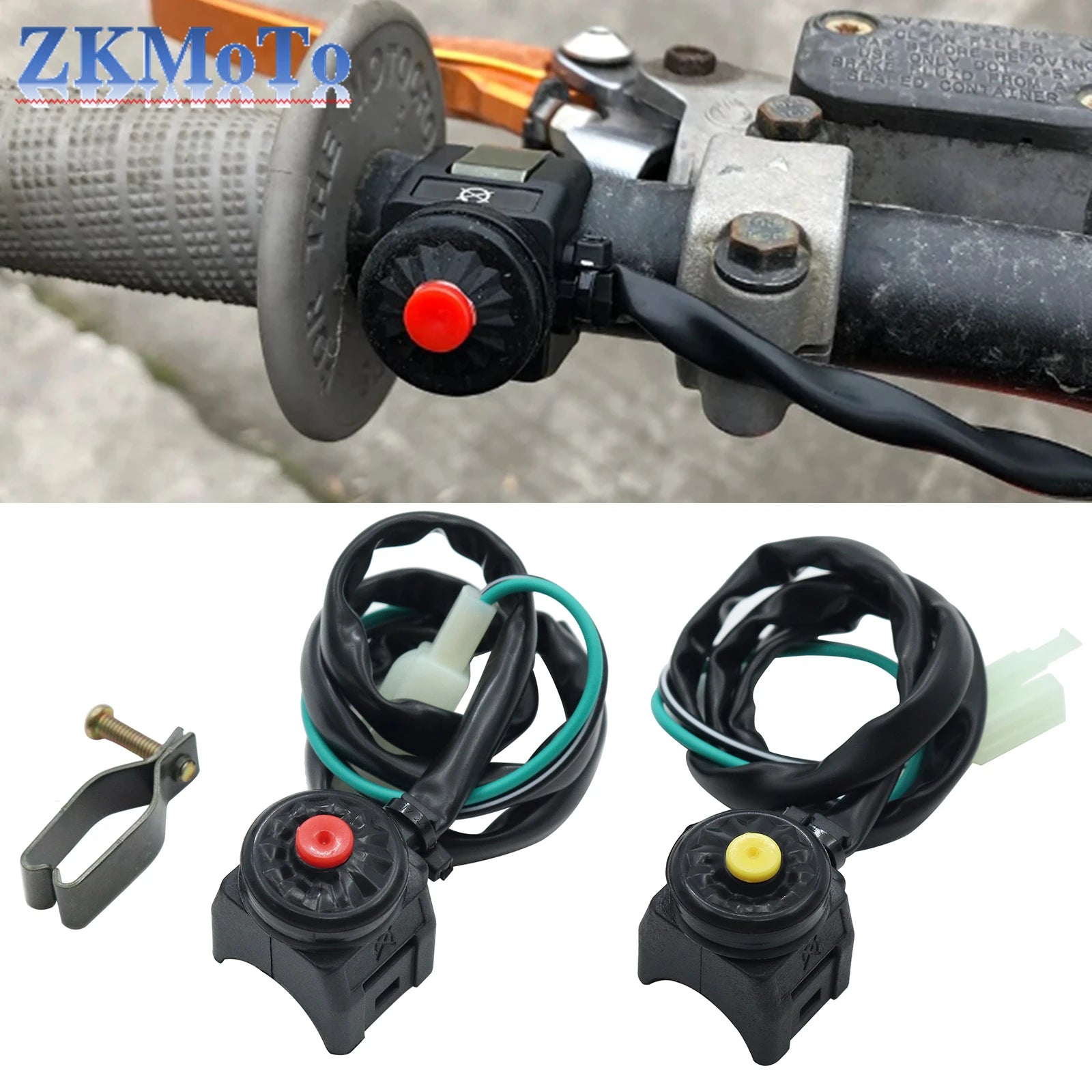 Universal Motorcycle Kill Switch Red Push Button Horn Starter Dirt Bike ATV UTV Dual Sport For 22mm Handlebar Mounted Bars