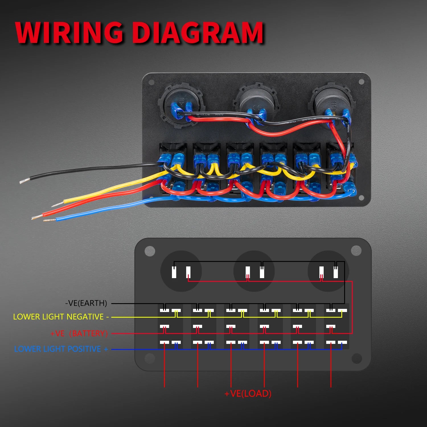 6 Gang Marine Rocker Switch Panel Waterproof 12 Volt, Boat Toggle Switch Panel 12V Blue LED Lighted for Boat Car RV UTV with USB
