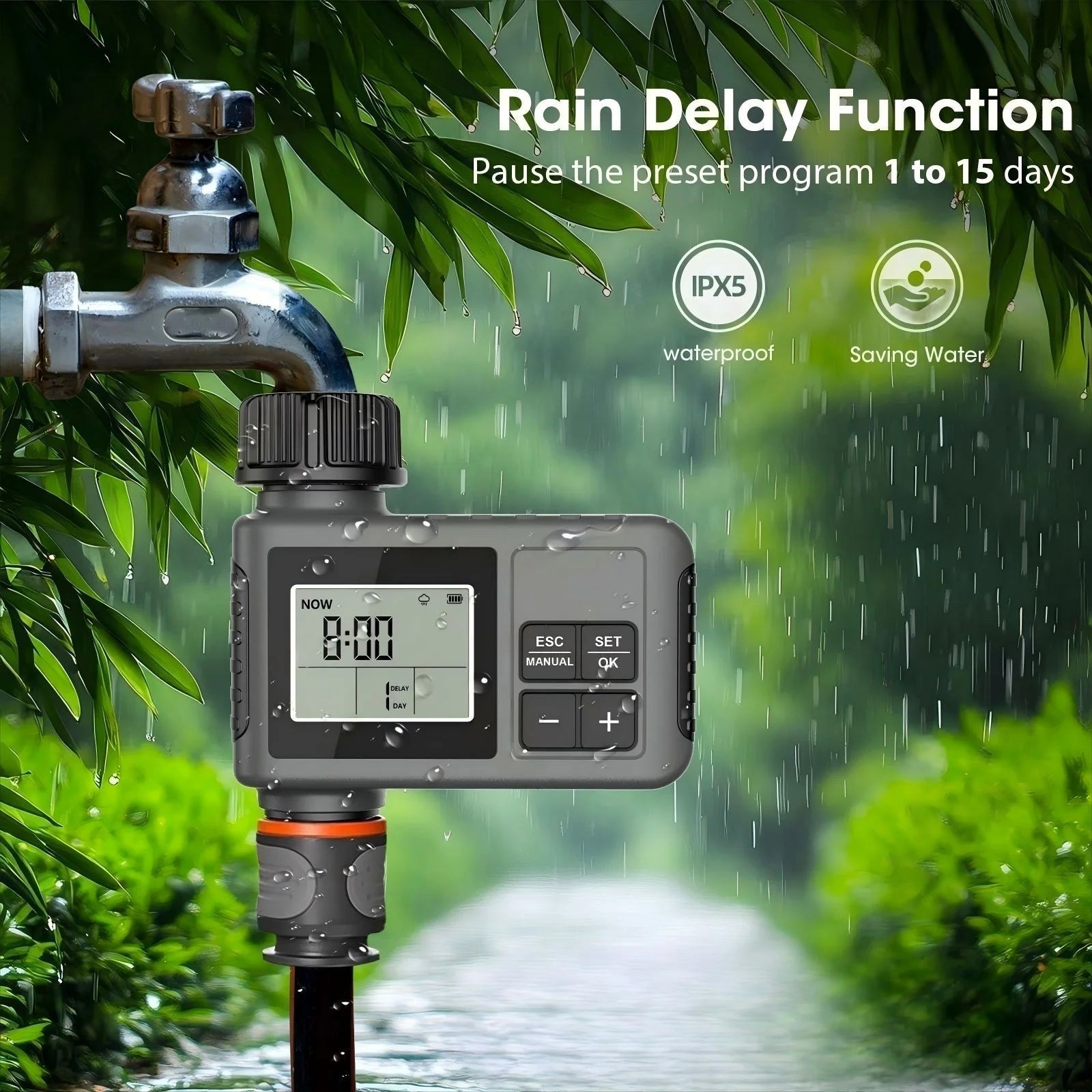 Automatic Water Timer Intelligent Irrigation Watering System Sprinkler Timer Garden Programmer Equipment IPX7 LCD Display