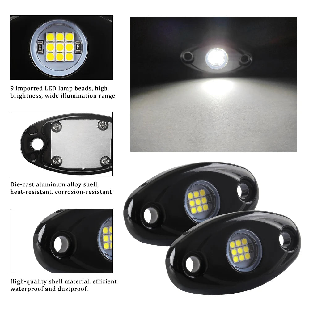 1 Piece 9LED Car LED Rock Light RGB Exterior Atmosphere Light Car Bottom Lamp For Jeep Offroad Truck ATV UTV Underbody Boat Side