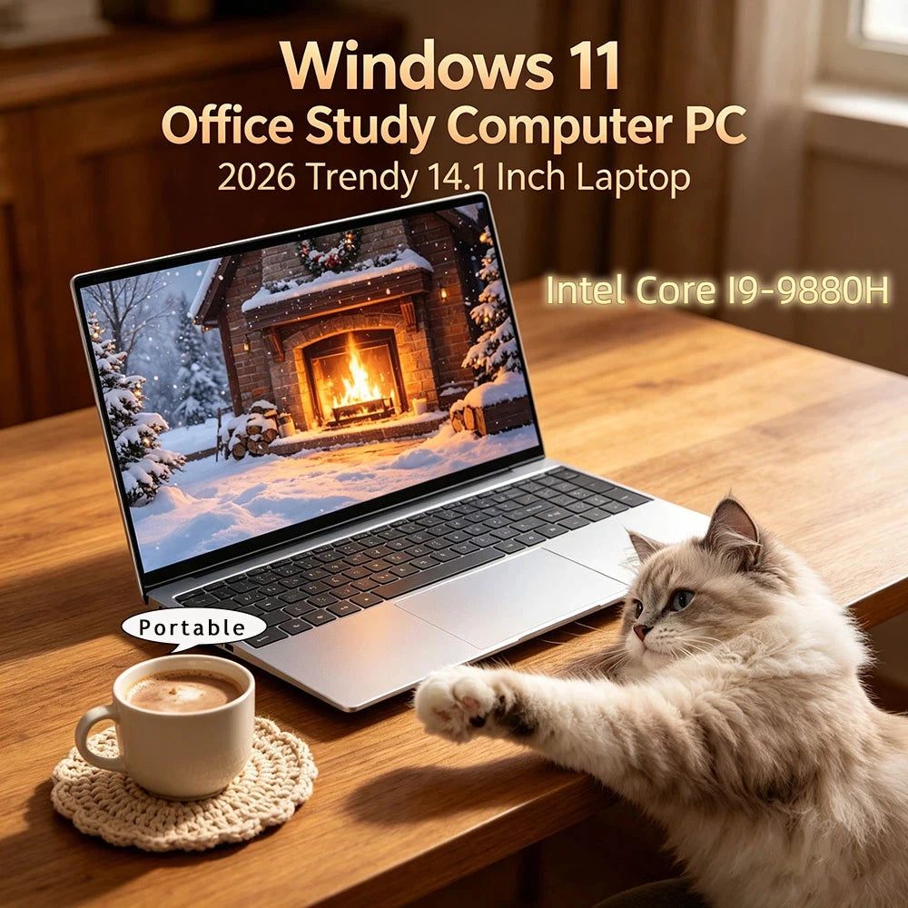 Sleek 14.1 " Laptop Intel Core I9-9880H 32GB RAM 2TB SSD Ultra Slim Gaming Laptop 1920*1080 Windows 11 Office Study Home Use