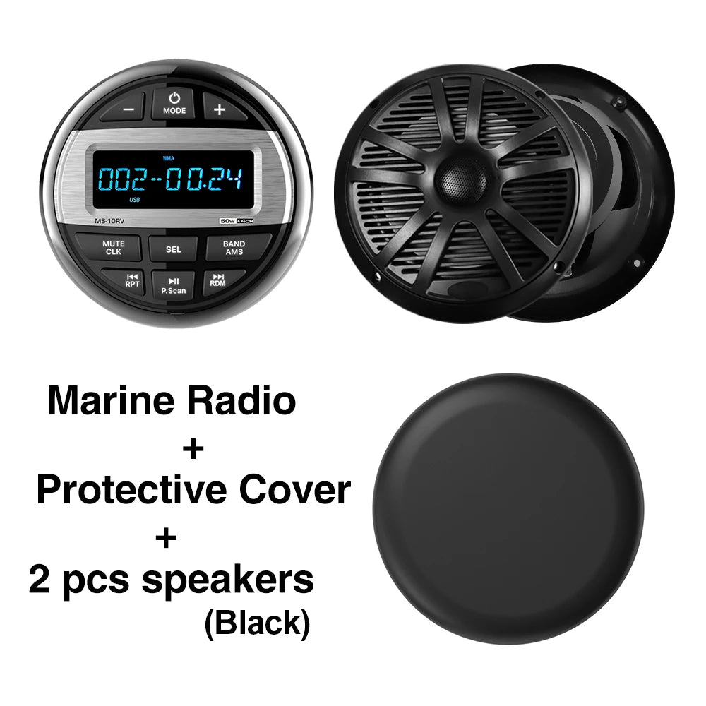 For RV Car Radio Bluetooth MP3 Music EQ Digital Media Player for ATV UTV Trolley Boat Marine Stereo 200W Speaker FM AM Antenna