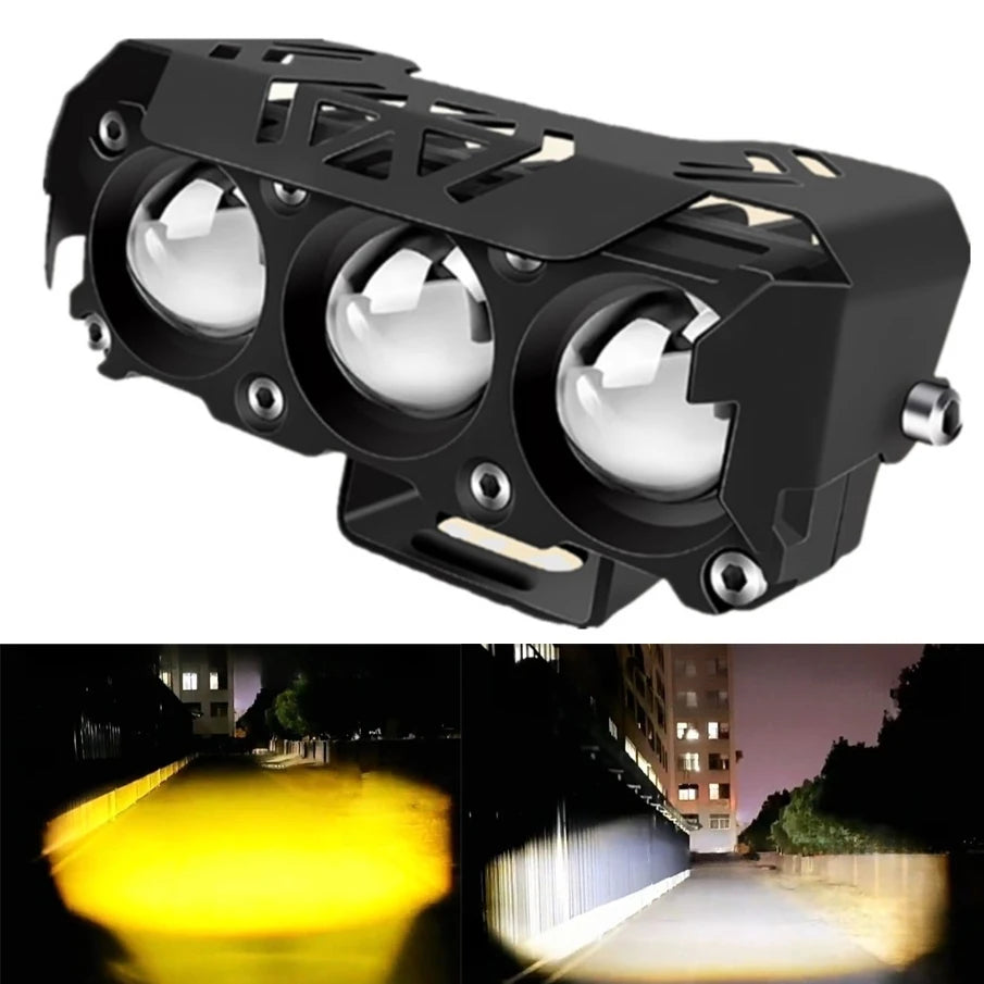 Motorcycle LED Spot Light Dual Color Hi/Low Beam Fog Lamps for Car Trucks SUV UTV 12V 24VMini Lens Headlight Driving Light