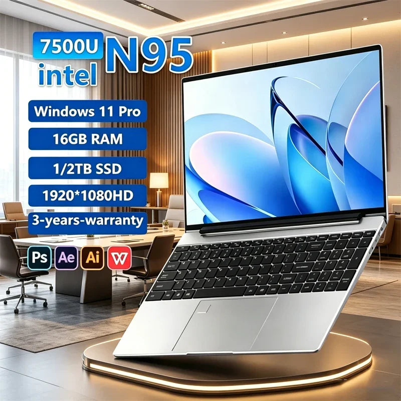 Ultra-clear 120Hz Screen Original 15.6" Laptop N95 FHD IPS Display 7500mAh 32GB/2TB SSD Backlit Keyboard