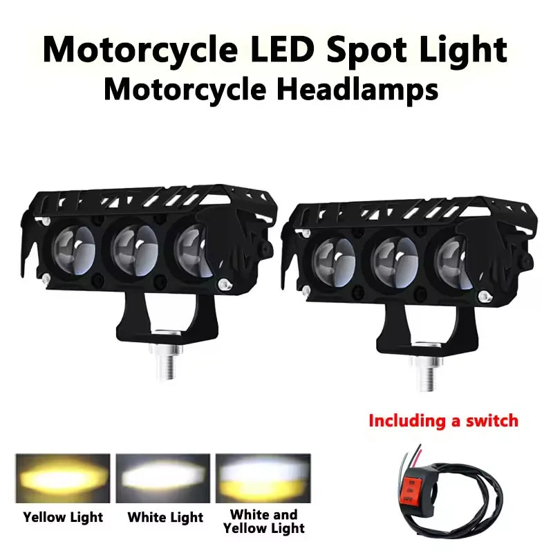 1/2PCS Motorcycle LED Spot Light Dual Color Hi/Low Beam Fog Lamps for Car Trucks SUV UTV 12V Mini Lens Headlight Driving Light