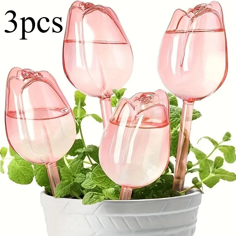 Pink tulip plant watering balls, suitable for indoor and outdoor plants, automatic plant drippers, and automatic watering