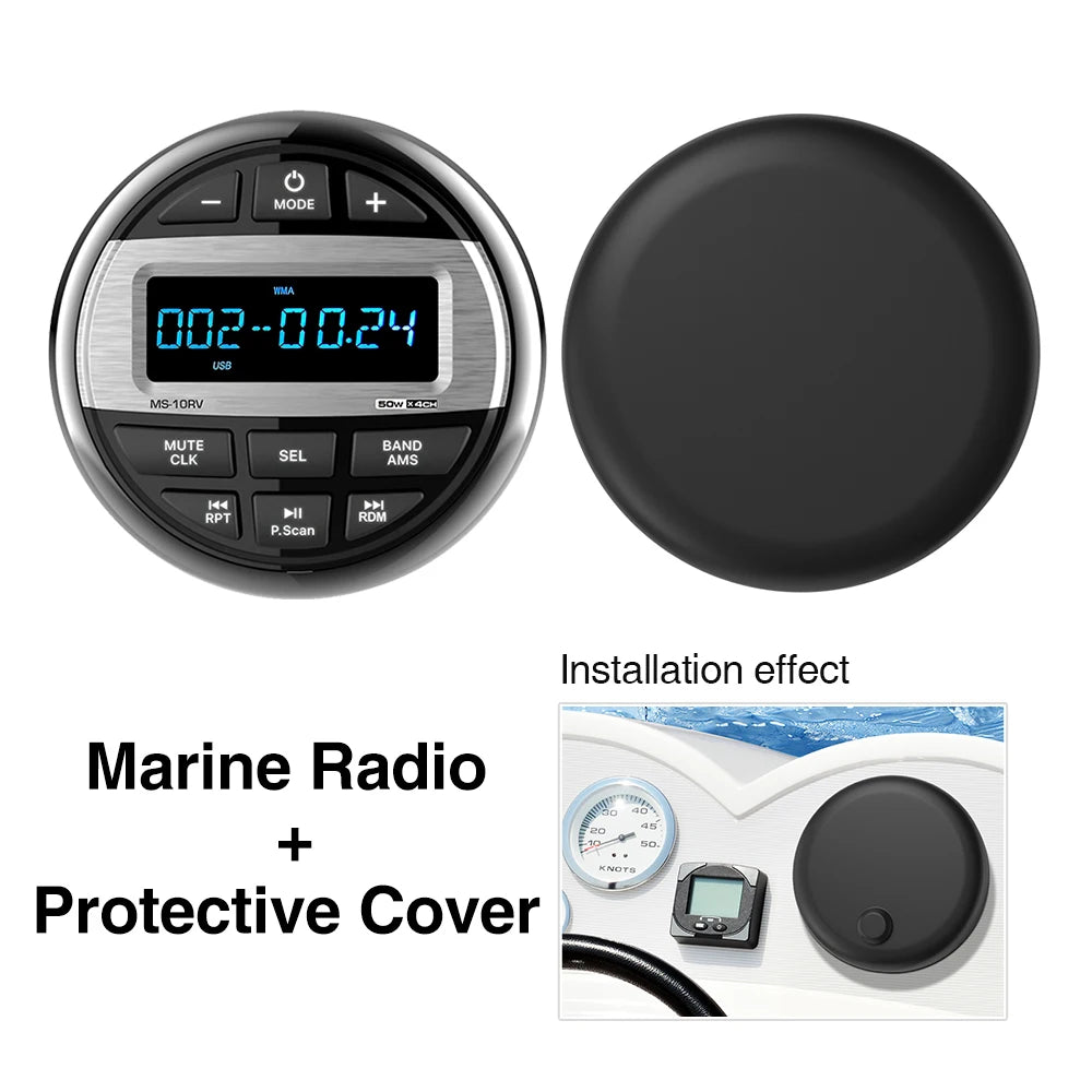 For RV Car Radio Bluetooth MP3 Music EQ Digital Media Player for ATV UTV Trolley Boat Marine Stereo 200W Speaker FM AM Antenna