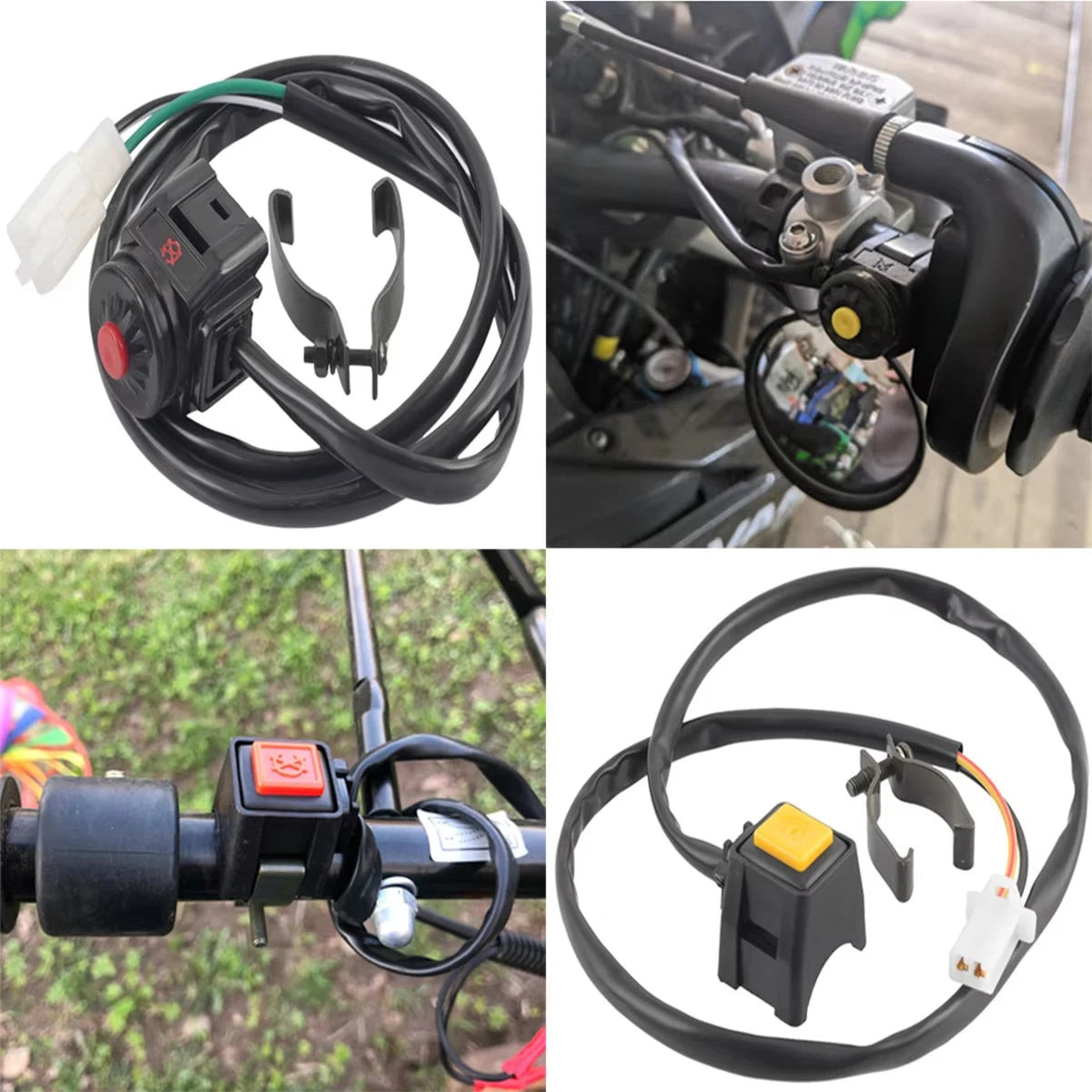 Motorcycle Kill Switch Red Push Button Horn Starter Control Switch Dirt Bike ATV UTV Dual Sport For 22mm Handlebar Mounted Bars