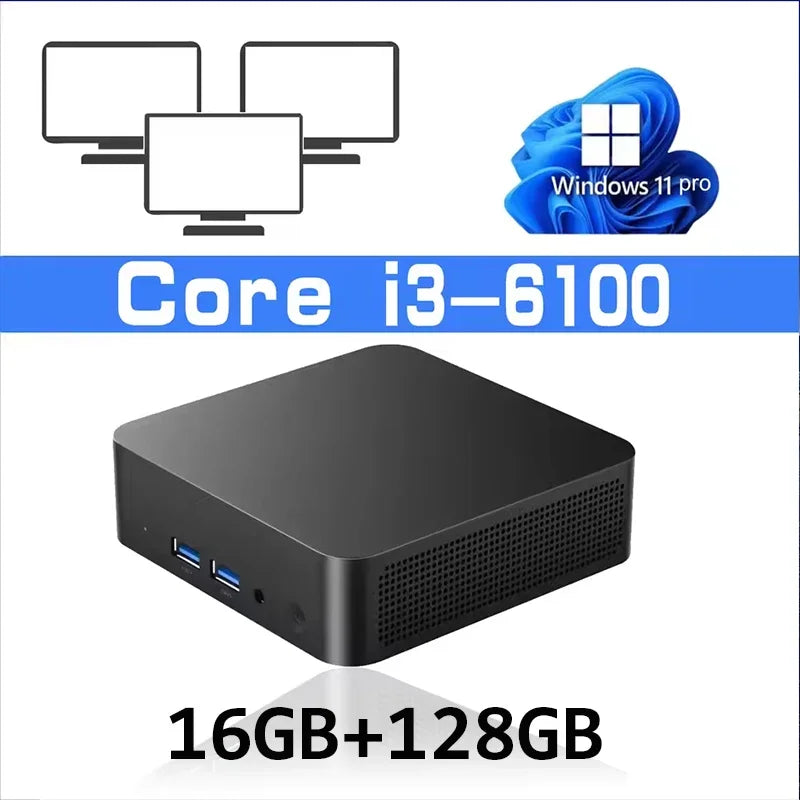 2026 Mini PC Intel Core i3-6100 Computer Windows 11 16GB 1TB 2TB 4K Gaming Computer WiFi6 USB Portable Mini Desktop PC