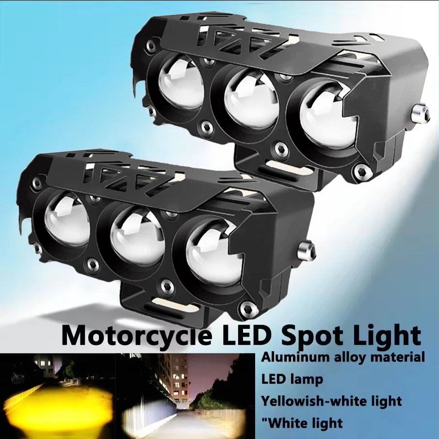 Motorcycle LED Spot Light Dual Color Hi/Low Beam Fog Lamps for Car Trucks SUV UTV 12V 24VMini Lens Headlight Driving Light