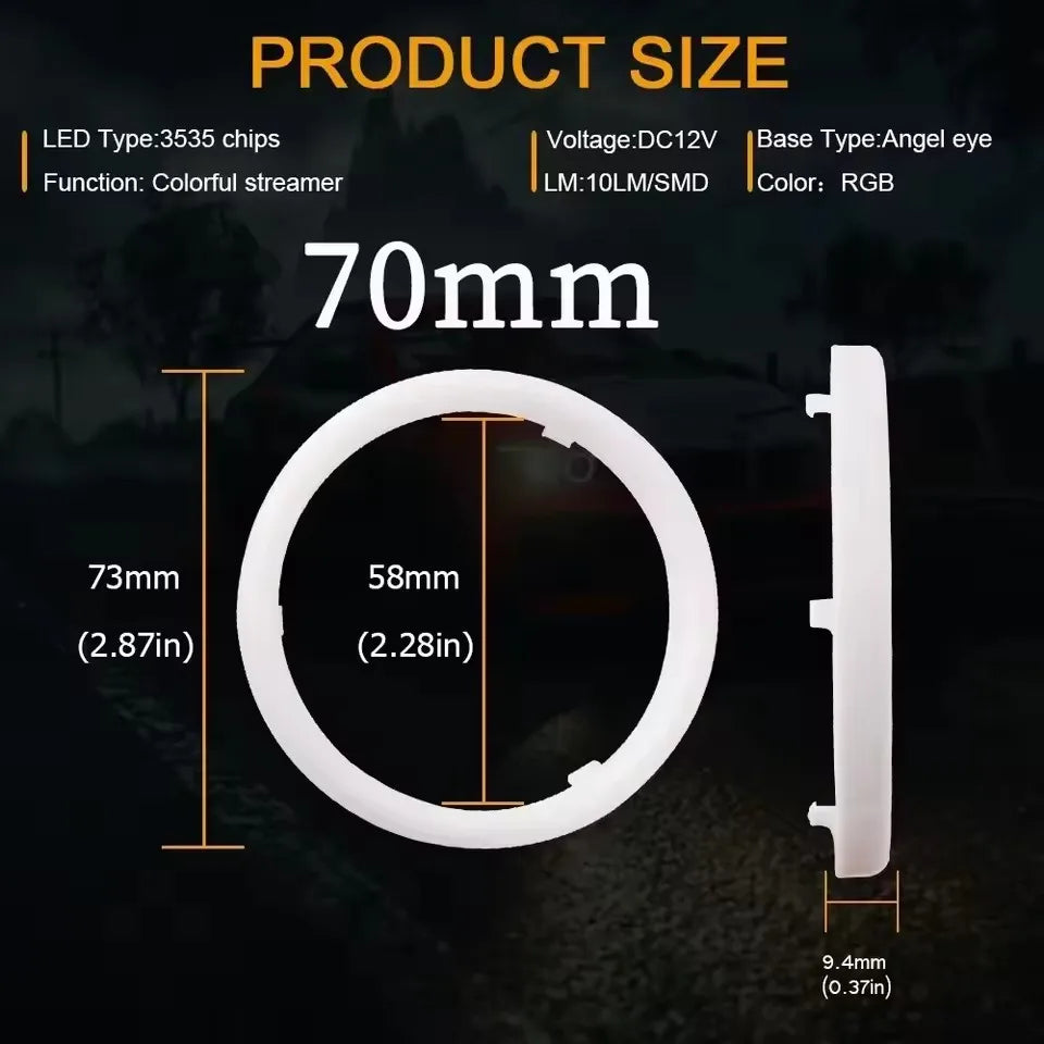 2PCS RGB Cotton LED Angel Eyes Halo Rings 60mm 70mm 80mm LED Headlight Lamps For Car UTV Motorcycle DRL Eyes APP Control