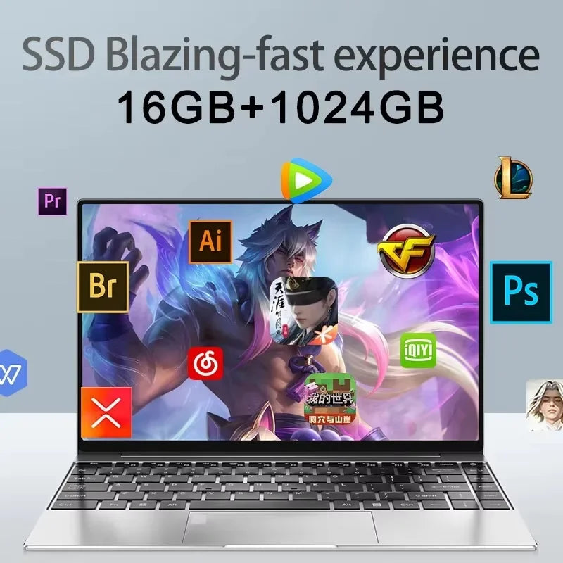 15.6 Inch Large Screen Laptop Intel 4405U 16GB RAM 2TB SSD Win11 Pro Portable Business Student Computer