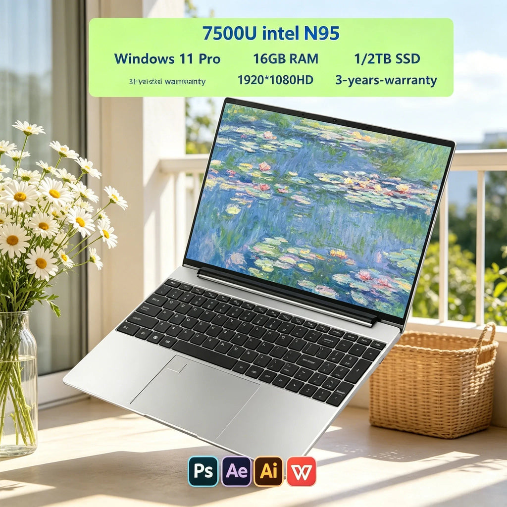 14.1" 120Hz Laptop Intel N95 32GB RAM 2TB SSD Fingerprint Unlock Backlit Keyboard Windows Portable Notebook