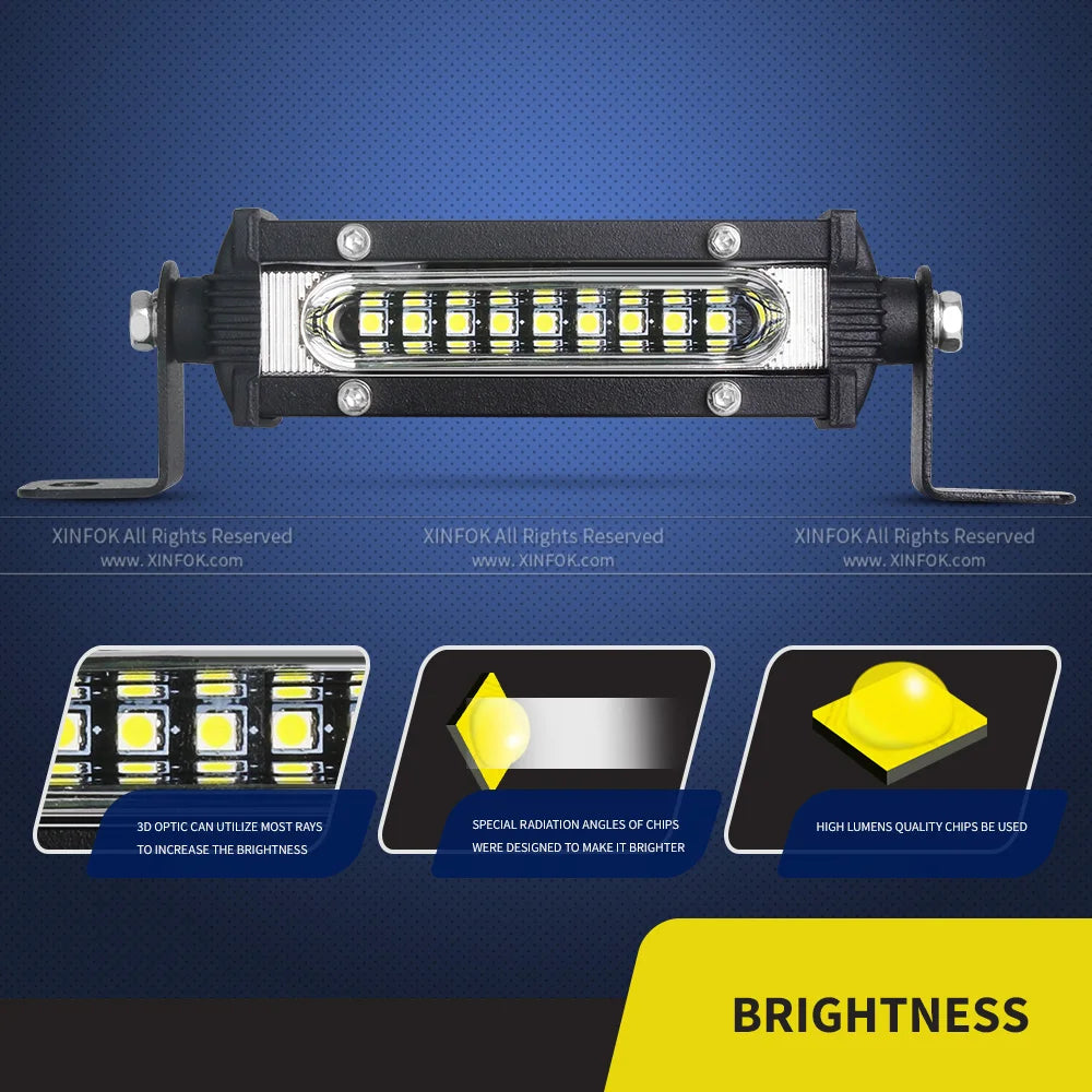 Mini LED Work Bar 9led Slim 4.5'' 27W Moto Work SUV Offroad UTV 4x4 Truck Backup Reverse Spotlight Driving Fog Lamp
