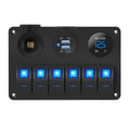 6 Gang Marine Rocker Switch Panel Waterproof 12 Volt, Boat Toggle Switch Panel 12V Blue LED Lighted for Boat Car RV UTV with USB