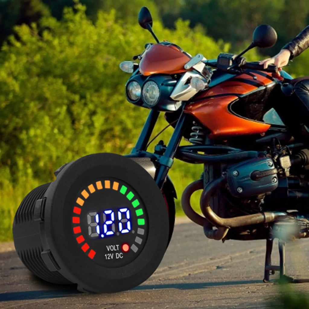 12 V Motorcycle Car LED Digital Display Voltmeter Waterproof Voltage Volt Meter Gauge Motorbikes Cars Boats ATV UTV camper