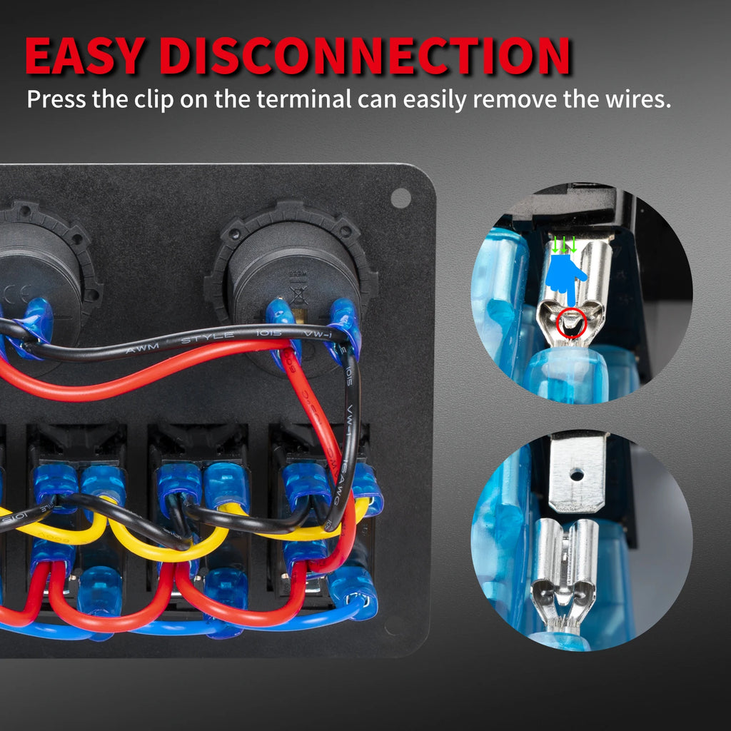 6 Gang Marine Rocker Switch Panel Waterproof 12 Volt, Boat Toggle Switch Panel 12V Blue LED Lighted for Boat Car RV UTV with USB