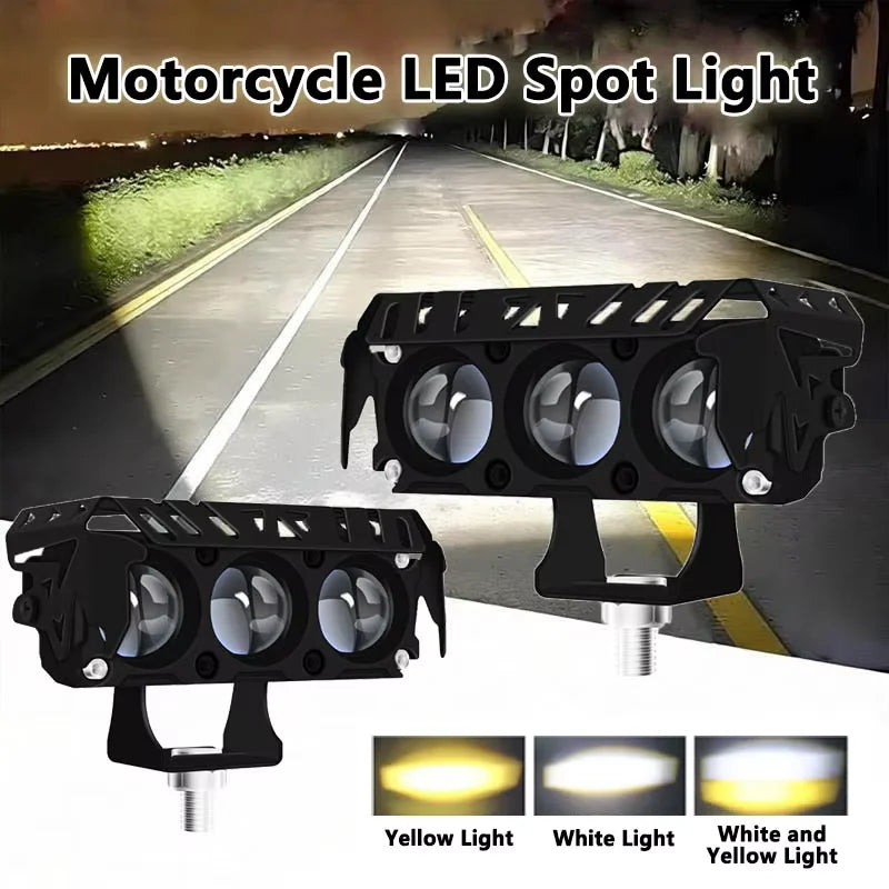 1/2PCS Motorcycle LED Spot Light Dual Color Hi/Low Beam Fog Lamps for Car Trucks SUV UTV 12V Mini Lens Headlight Driving Light
