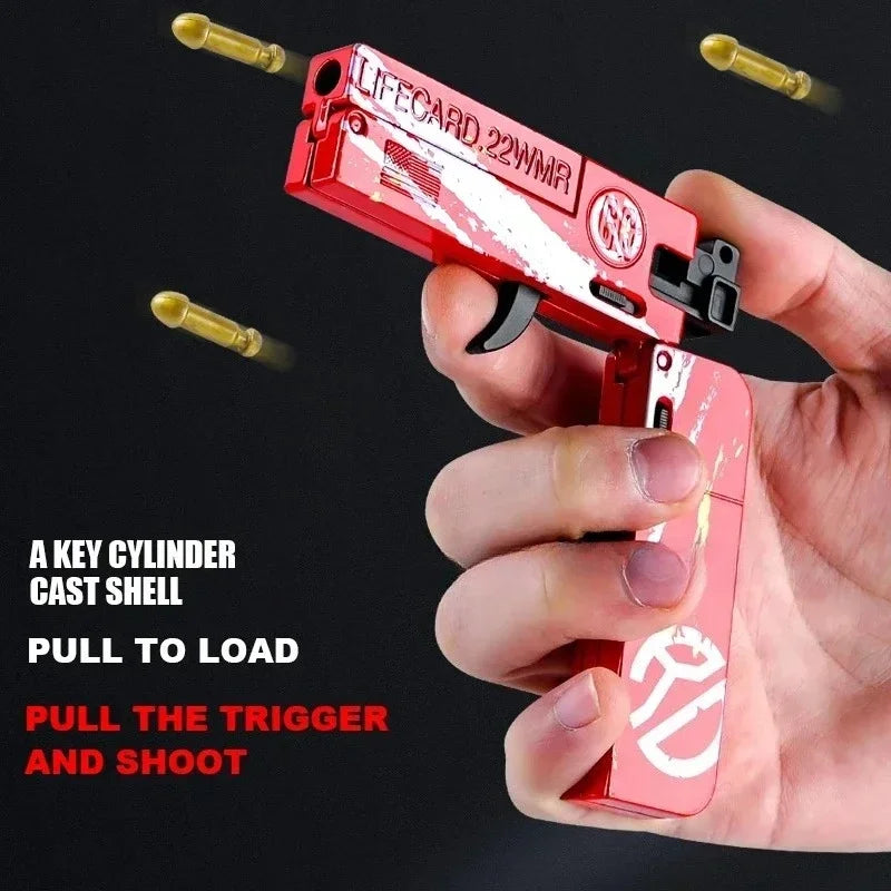 New Upgraded Lifecard Metal Folding Gun Toy for Kids Adult, Pistol Toys Gun With Soft Bullets Alloy Shooting Model For Adults