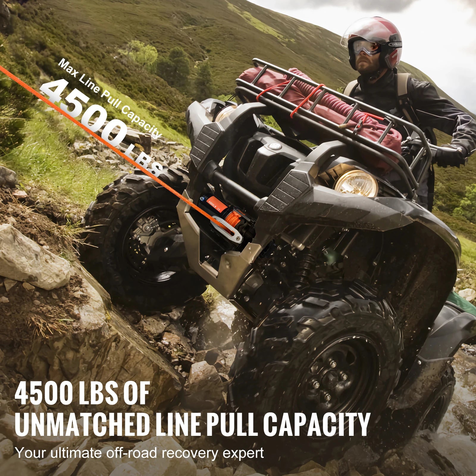 SucceBuy 4500lbs ATV/UTV Electric Winch 12V with 39ft Synthetic Rope Wireless & Wired Remote Control IP55 Waterproof for Jeeps