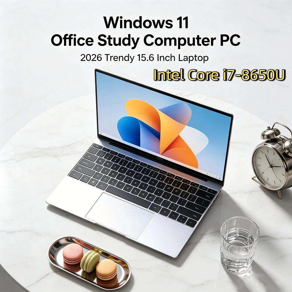 2026 New Ultra Slim 15.6" Laptop Intel Core i7-8650U Windows 11 Pro 32GB RAM 2TB M.2 SSD - Ideal for Office & Study