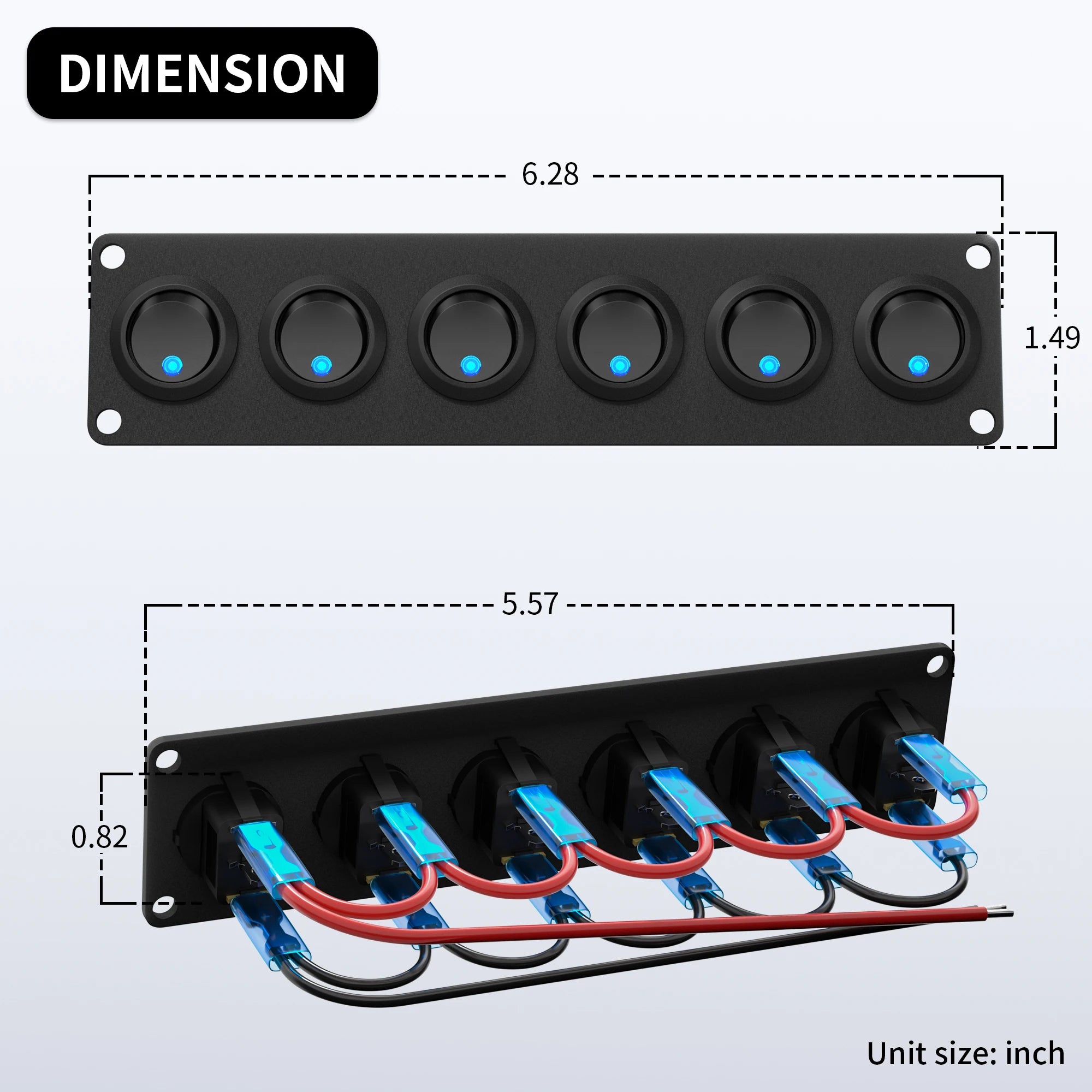 DaierTek 6 Gang Switch Panel 12V Rocker LED Switch Panel 3 Pin 12 VDC 20A SPST On-Off Switch for Marine Boat Car Jeep UTV Truck