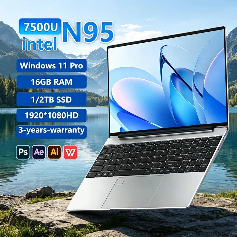 Original 14.1" Portable Laptop N95 FHD IPS Display 120Hz Ultra-clear Screen 7500mAh 32GB/2TB SSD Backlit Keyboard