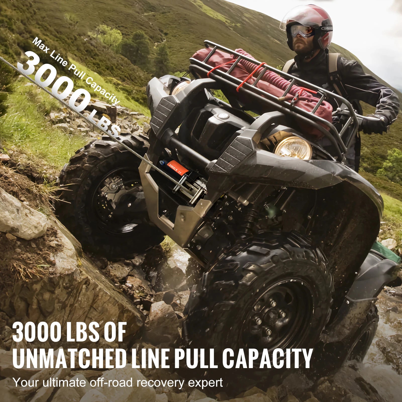 SucceBuy 3000lbs ATV/UTV Electric Winch 12V DC Steel Rope Winch with  39ft Cable Roller Wired Remote Control for Towing Off-Road