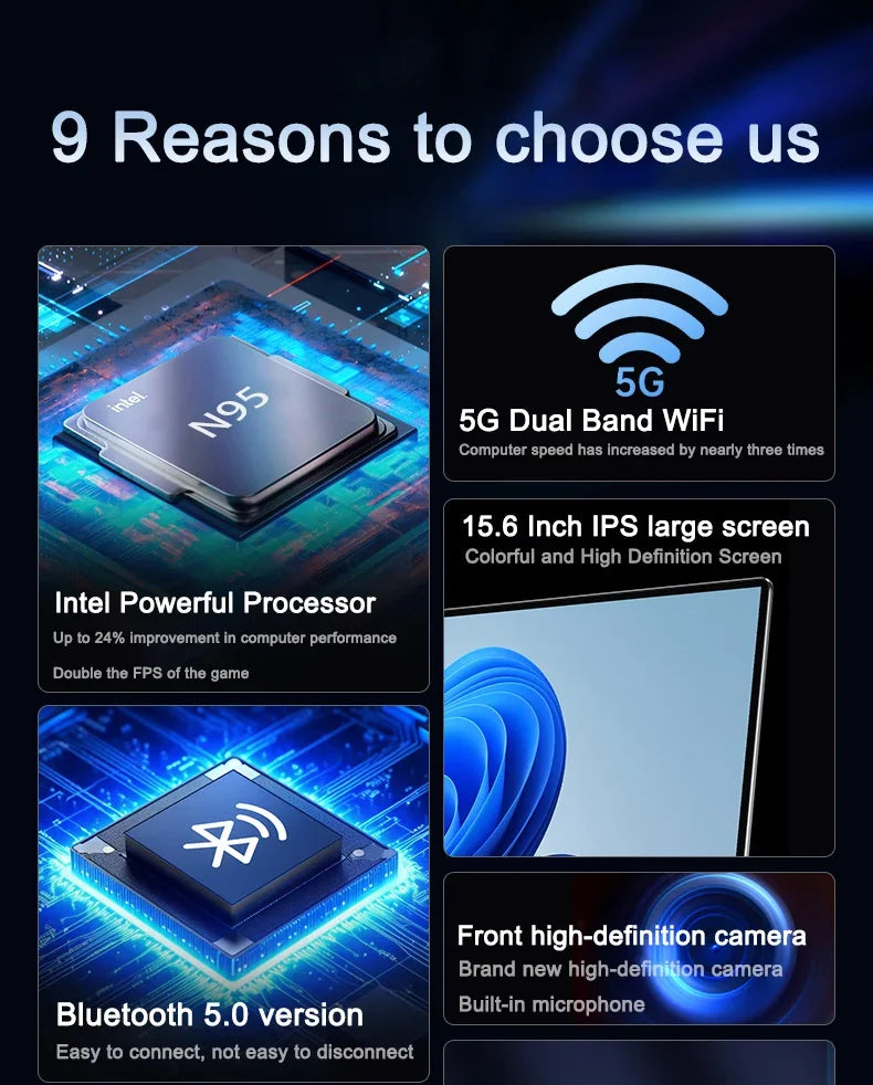 Exquisite 14.1" Ultra-clear Laptop N95 120Hz FHD IPS 7500mAh 32GB/2TB SSD Backlit Keyboard Fingerprint Unlock