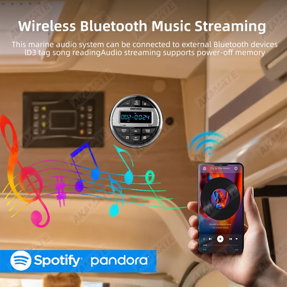 For RV Car Radio Bluetooth MP3 Music EQ Digital Media Player for ATV UTV Trolley Boat Marine Stereo 200W Speaker FM AM Antenna