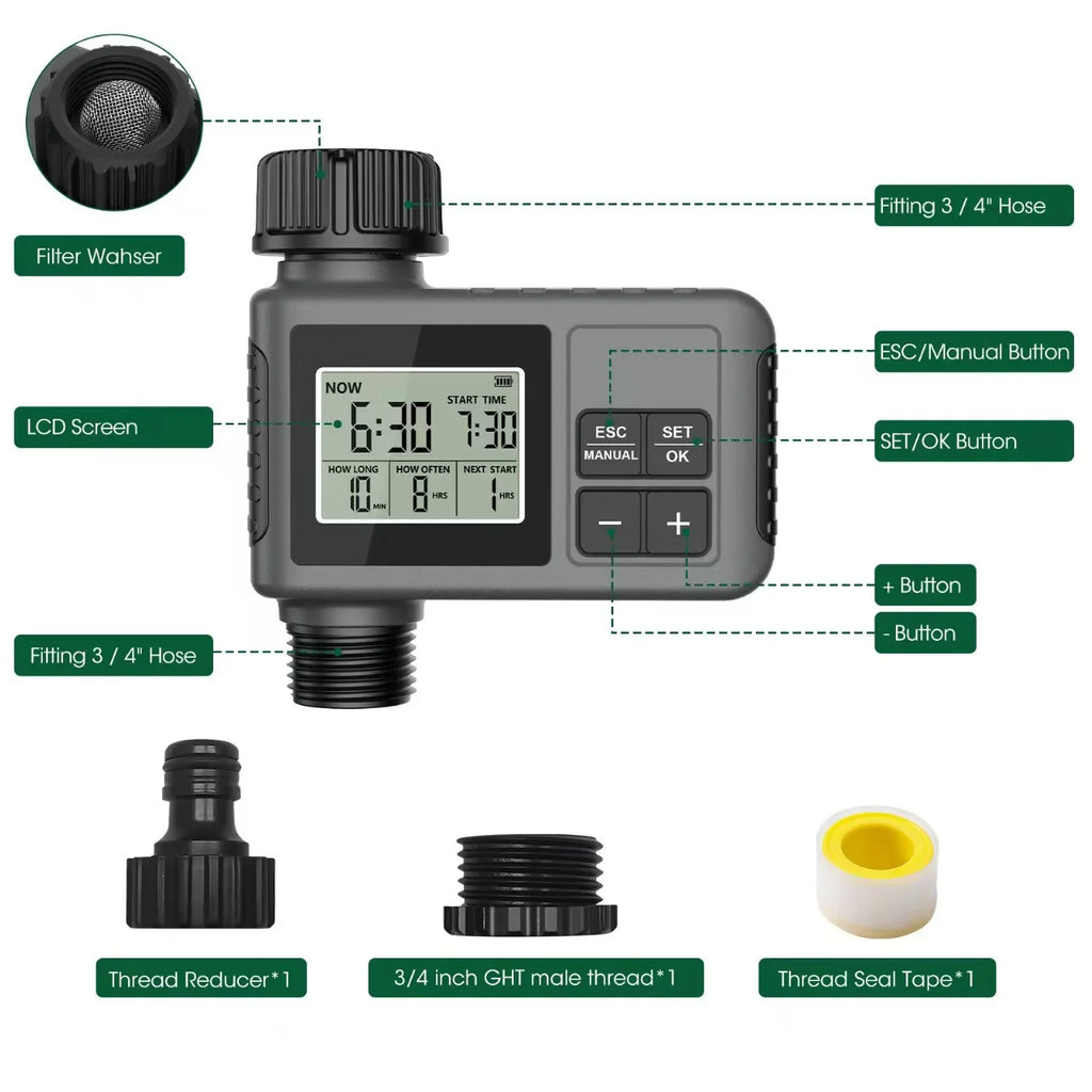 Automatic Water Timer Intelligent Irrigation Watering System Sprinkler Timer Garden Programmer Equipment IPX7 LCD Display