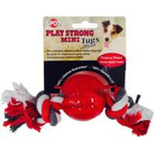 Ethical Dog 689877 Play Strong Mini Tugs Ball With Rope - Red, Sma
