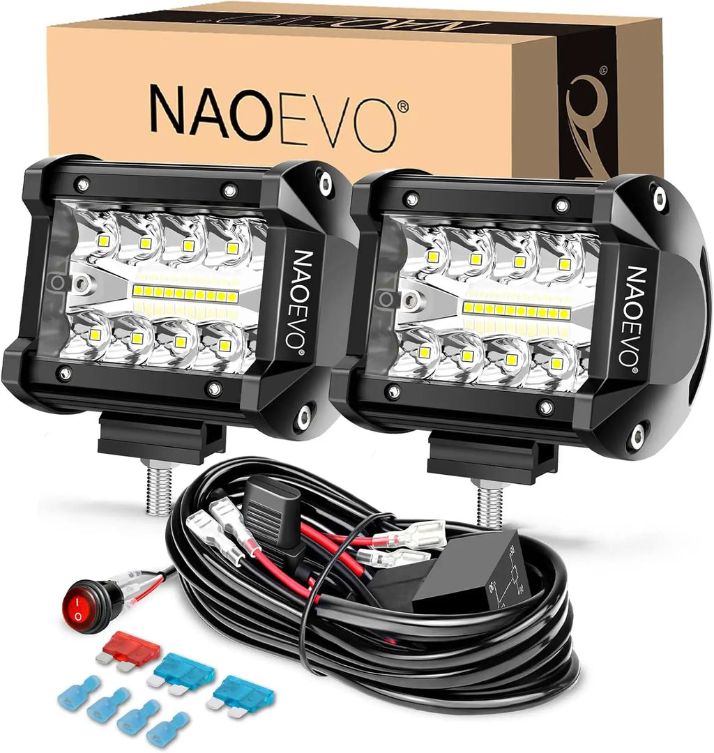 NAOEVO 4 Inch 2Pcs LED Pod Lights Spot Flood Combo LED Fog Driving 4x4 Off Road Lights Work Lights for Truck Boat ATV UTV Jeep