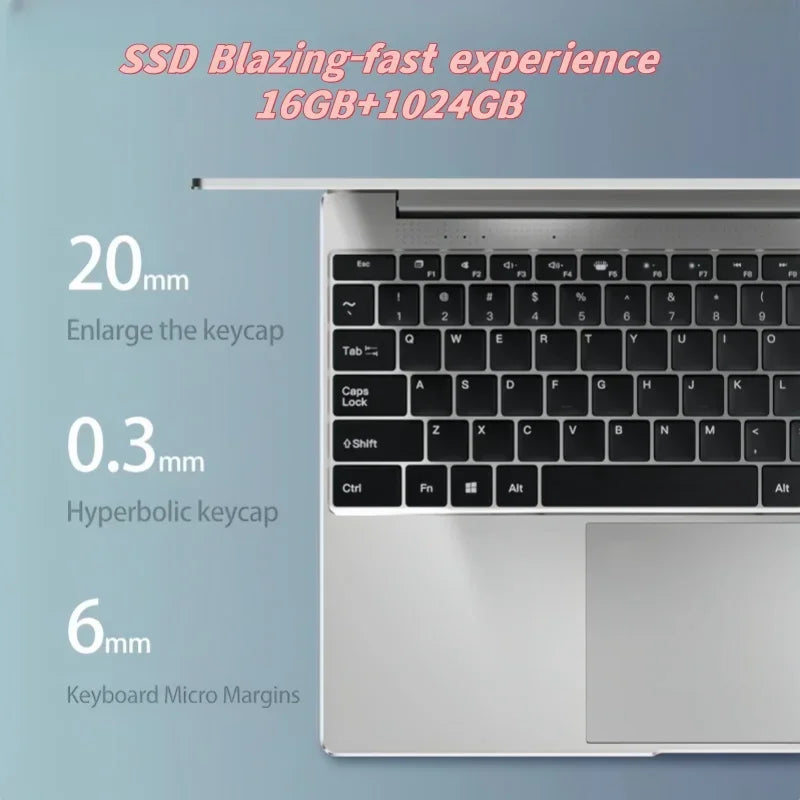 Smooth 14.1" HD Laptop Intel 4405U Ultra Slim 16GB RAM 2TB SSD Windows 11 Pro Home Office Gaming Notebook
