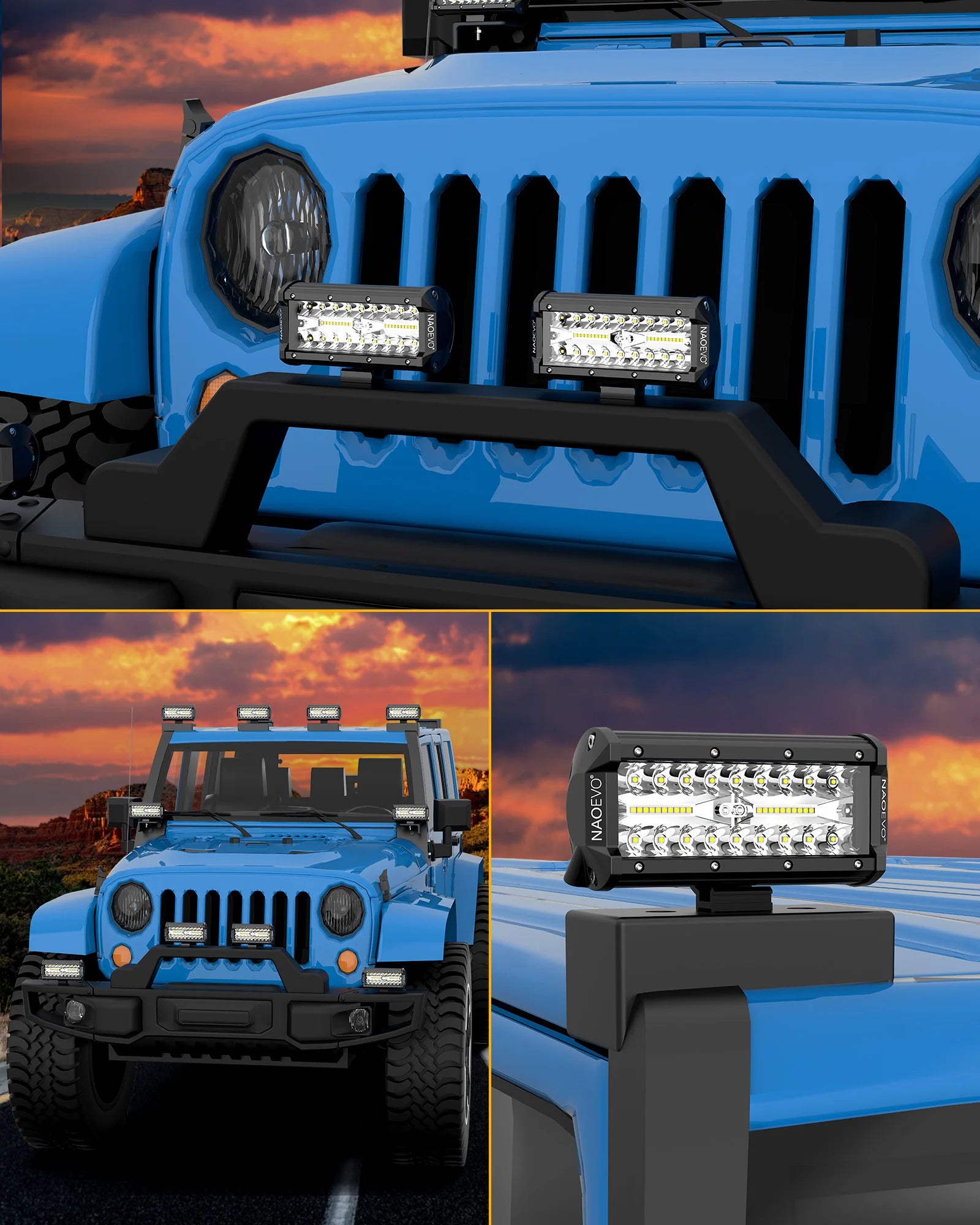 NAOEVO 7 inch LED Light Bar 240W 24000LM 4x4 Offroad Spot Flood Combo Fog LED Waterproof Work Lights for Truck Boat UTV ATV Jeep