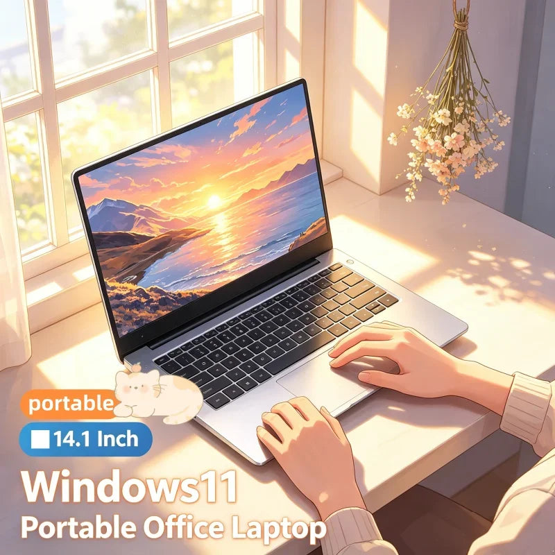 Lightweight 14.1 Laptop Intel 6500Y 5000mAh Long Battery 32GB RAM 2TB High Capacity SSD Windows 11 Backlit Keyboard