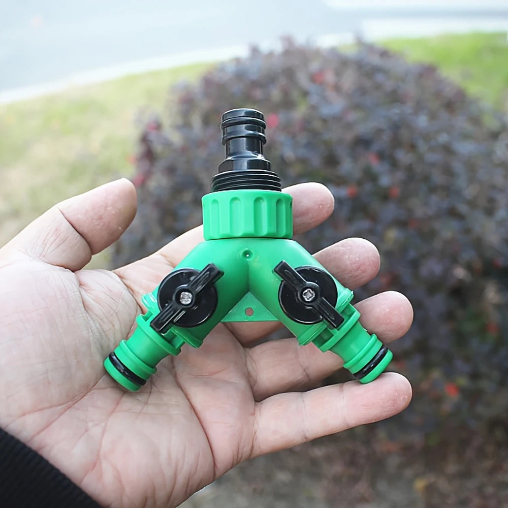 Garden Water Splitter Y Connector 2-Way Valve with Switch - Quick Plastic Adapter for Faucet Irrigation Flower Landscaping