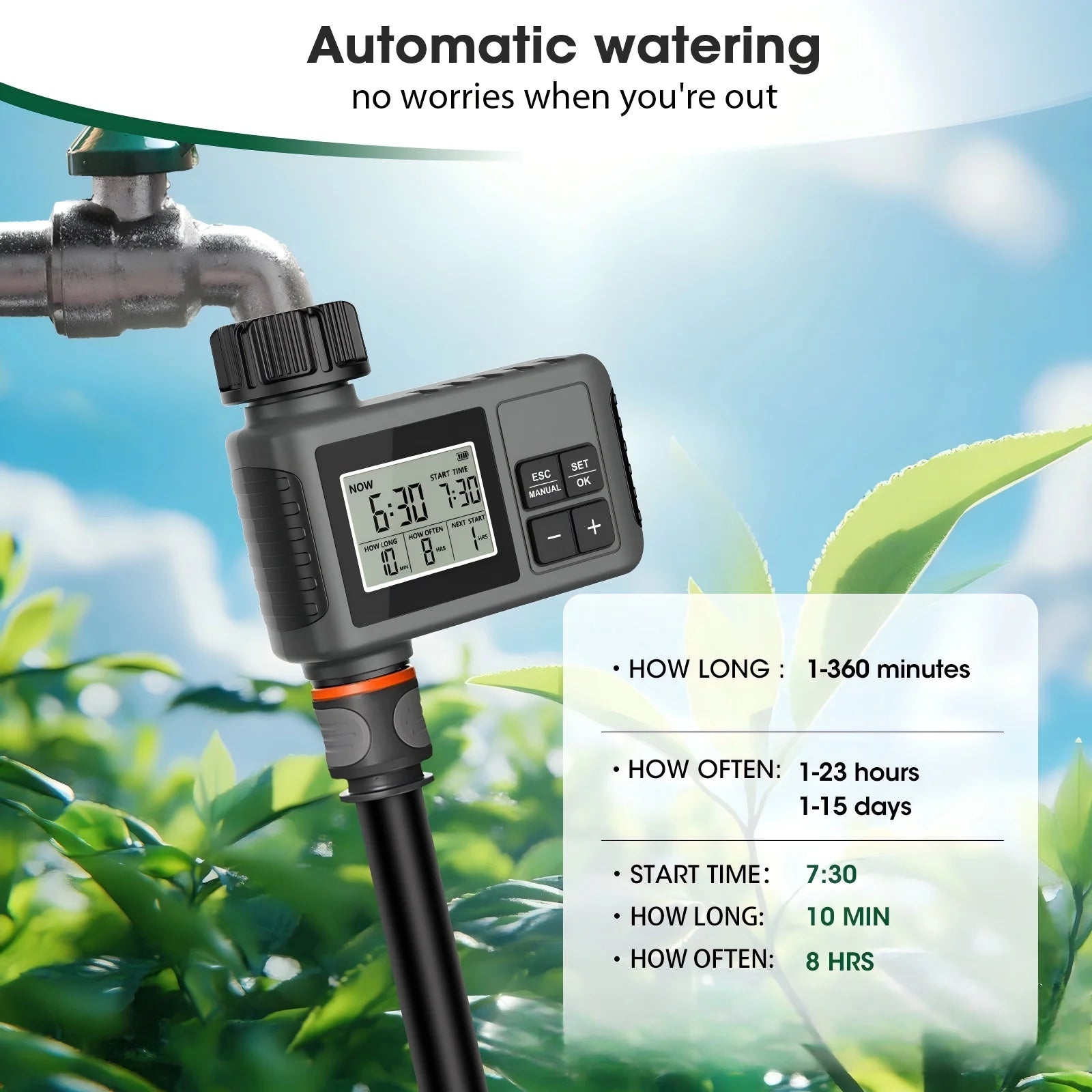 Automatic Water Timer Intelligent Irrigation Watering System Sprinkler Timer Garden Programmer Equipment IPX7 LCD Display