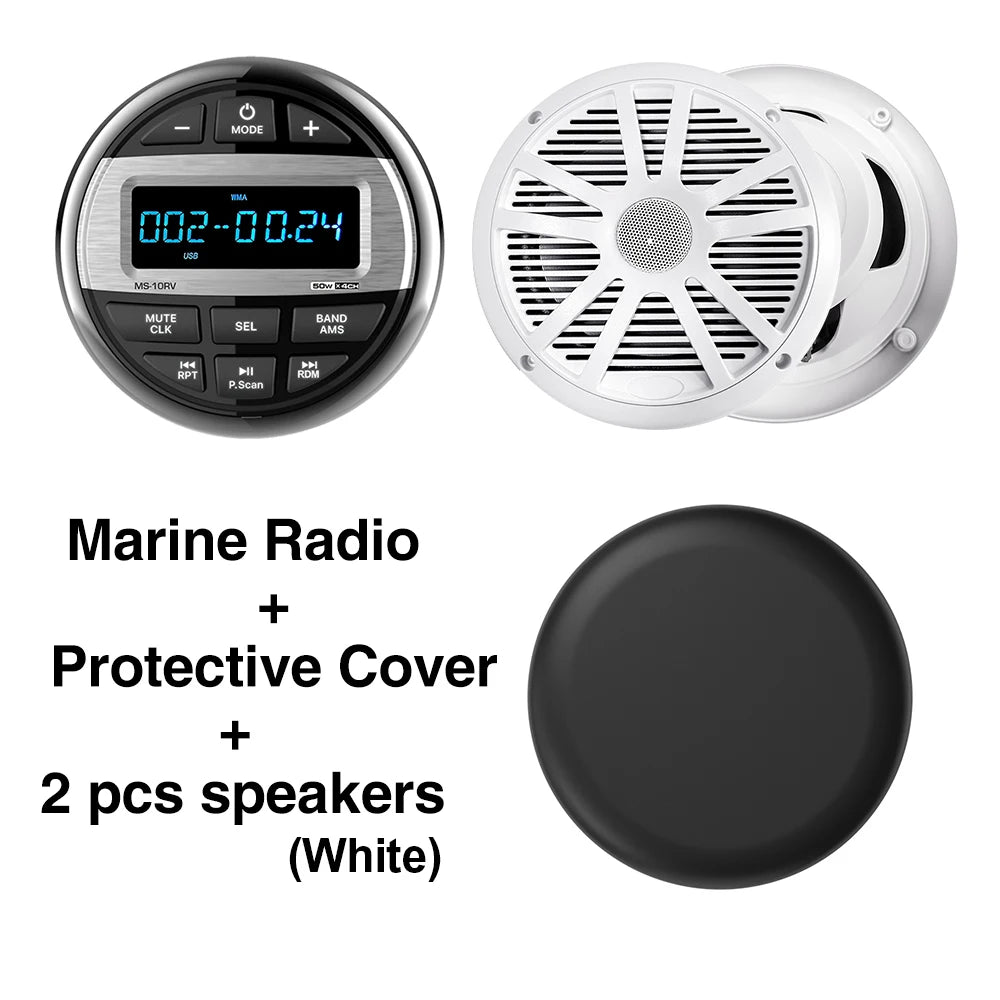 For RV Car Radio Bluetooth MP3 Music EQ Digital Media Player for ATV UTV Trolley Boat Marine Stereo 200W Speaker FM AM Antenna