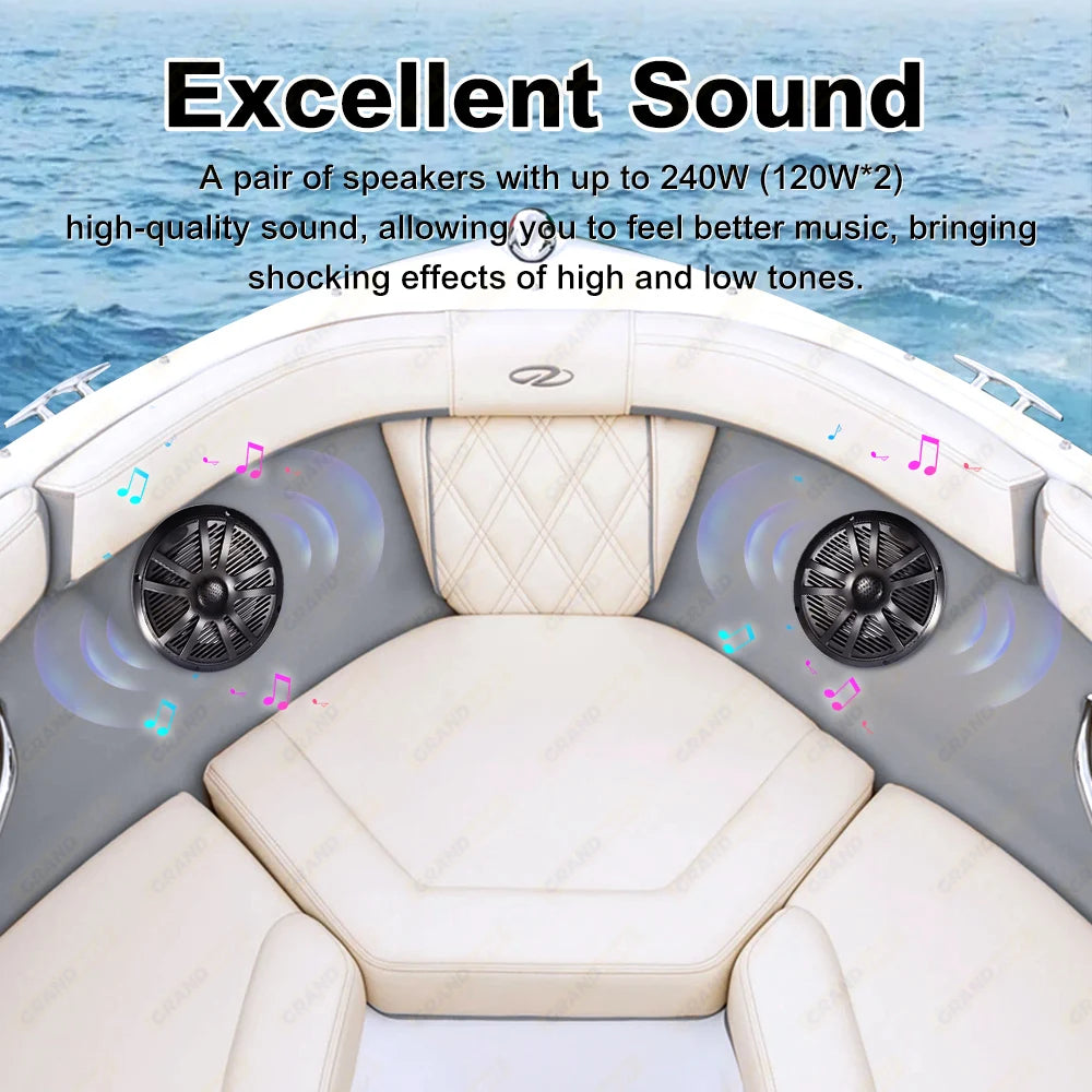 6.5 Inch Marine Speakers 120W Waterproof Weather Resistant Stereo Boat Speaker for RV Yachts Golf cart ATV UTV Ship Sauna