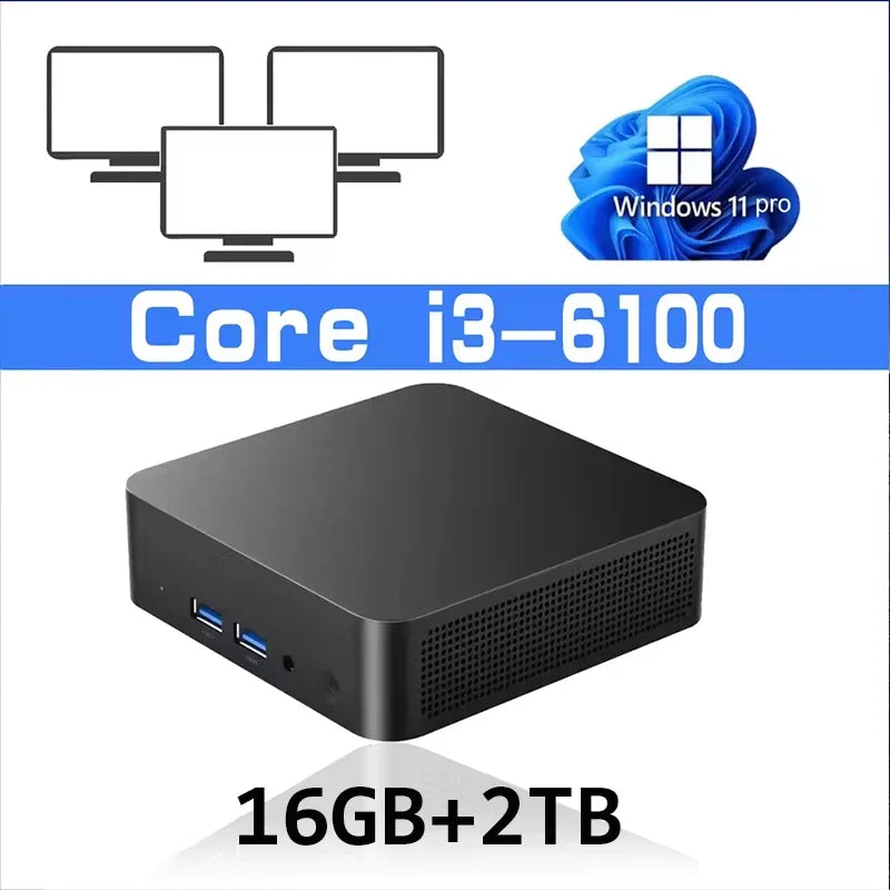 2026 Mini PC Intel Core i3-6100 Computer Windows 11 16GB 1TB 2TB 4K Gaming Computer WiFi6 USB Portable Mini Desktop PC