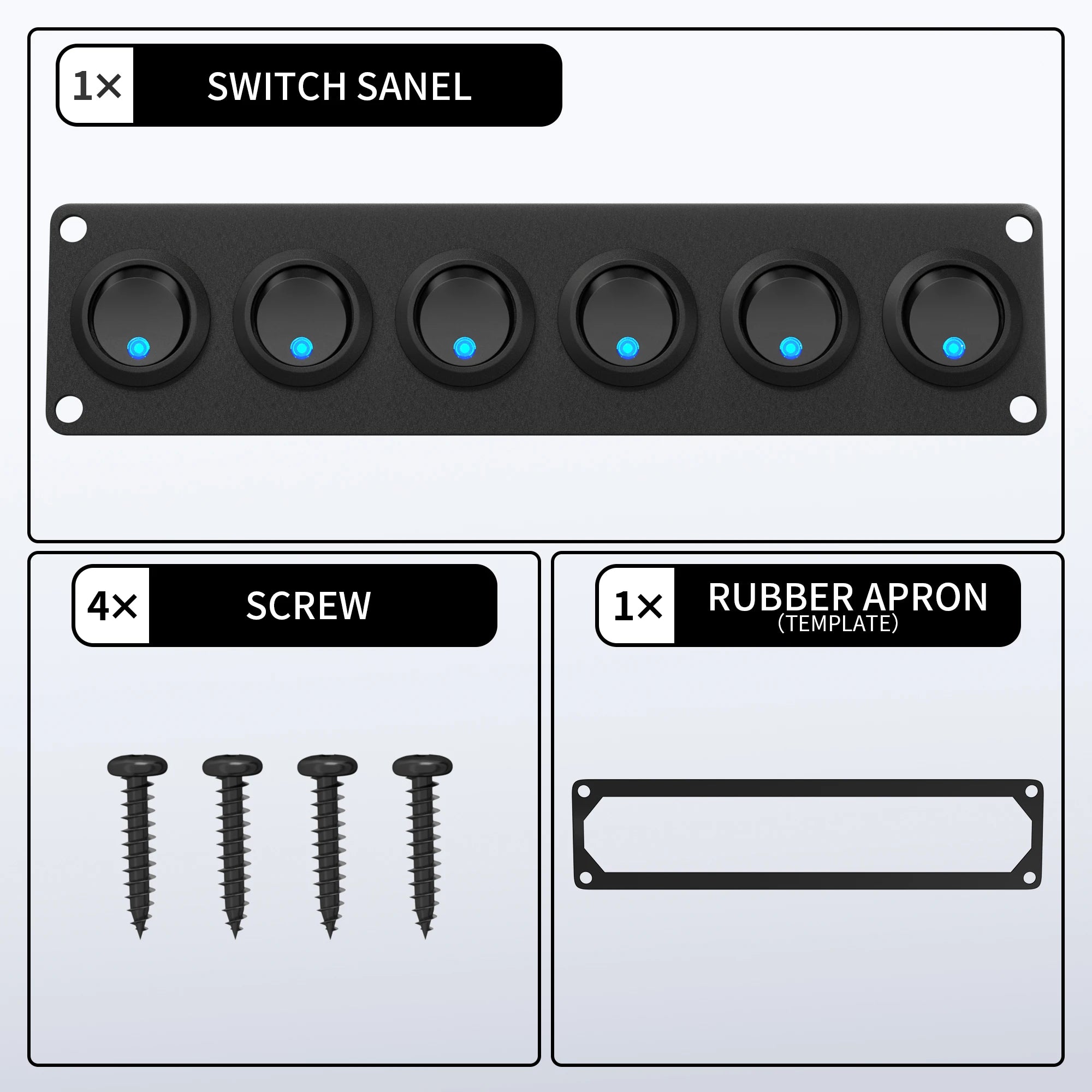 DaierTek 6 Gang Switch Panel 12V Rocker LED Switch Panel 3 Pin 12 VDC 20A SPST On-Off Switch for Marine Boat Car Jeep UTV Truck