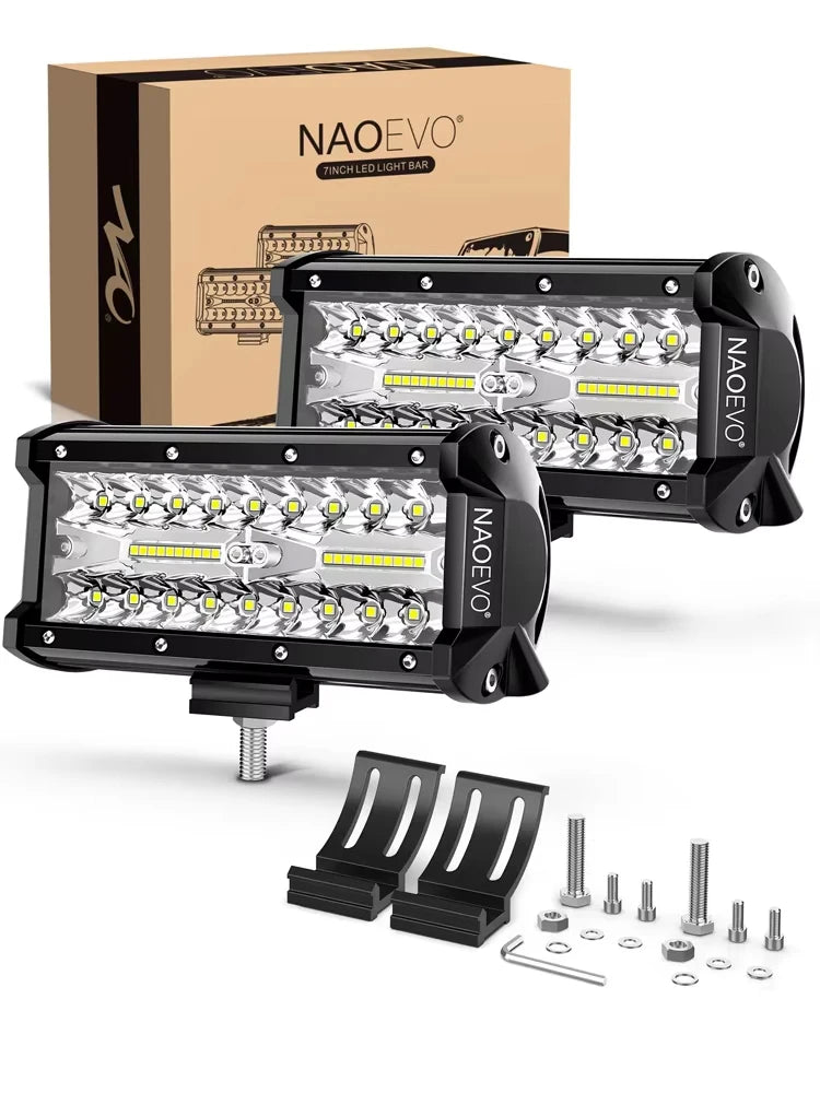 NAOEVO 7 inch LED Light Bar 240W 24000LM 4x4 Offroad Spot Flood Combo Fog LED Waterproof Work Lights for Truck Boat UTV ATV Jeep