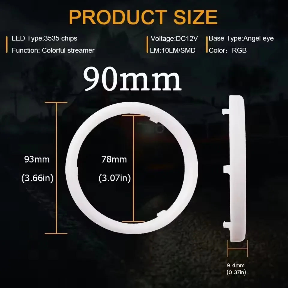 2PCS RGB Cotton LED Angel Eyes Halo Rings 60mm 70mm 80mm LED Headlight Lamps For Car UTV Motorcycle DRL Eyes APP Control