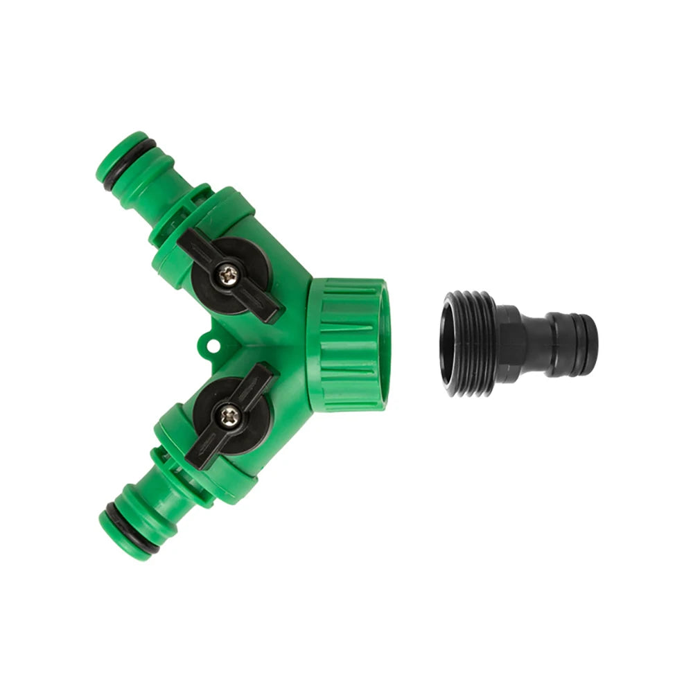 Garden Water Splitter Y Connector 2-Way Valve with Switch - Quick Plastic Adapter for Faucet Irrigation Flower Landscaping